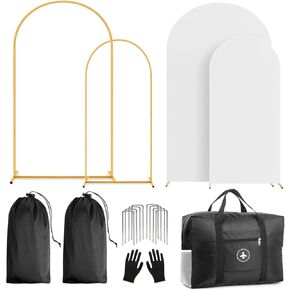Arch Backdrop Stand and Cover Set (7.2ft,6ft) Birthday Party Wedding Ceremony Bridal Baby Shower Event Decor Gender Reveal (White, 7.2Ft+6Ft)