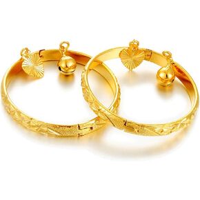 Ethlyn Birthday Gifts for baby 18K Gold plated Mini Size Baby Bangles Bracelet for infants girls boys Stars Bells Heart Jewelry (2pcs/lot)