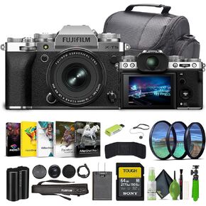 Fujifilm X-T5 Professional Compact Digital Mirrorless Camera with XF 16-50mm f/2.8-4.8 Lens Kit Bundle with 64GB UHS-II SDXC Memory Card + Vlogging Tripod + Travel Bag + More (Silver)