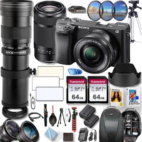 Sony a6400 24.1MP 4K Video Recording Camera with Sony E PZ 16-50mm f/3.5-5.6 and 55-210mm f/4.5-6.3 OSS Lenses + 420-800mm f/8.3 HD Telephoto Zoom Lens with T-Mount+Deluxe Accessory Bundle (Renewed)