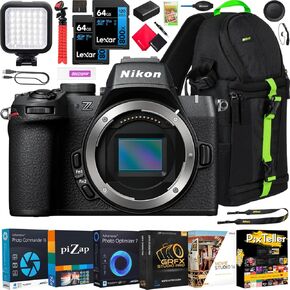 Nikon Z50ii Mirrorless Camera 4K DX Body 1784 Bundle with Deco Gear Photography Backpack + LED + Pack of 2 64GB بطاقات الذاكرة + برنامج وملحقات.