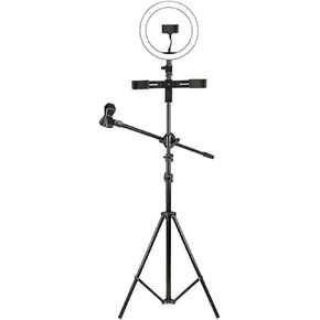 10-Inch Makeup Ring Light, with Tripod and Phone Holder, Portable Desktop Floor Type LED Ring Light (3 Colors, 10 Brightness), for Vlog, Live Broadcast