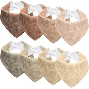 Muslin Baby Bibs 8-Pack Baby Drool Bandana Bibs for Baby Girls Boys Infant Newborn Toddler Drooling and Teething(Gradient Brown)
