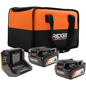 RIDGID 18-Volt Lithium-Ion Battery and Charger Starter Kit, (2) 4.0 Ah Battery and Charger