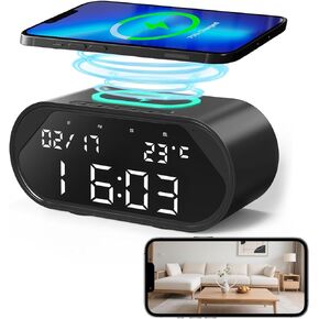 4K Wireless WiFi Clock Video Camera–Home Security Device with Night Vision, Bluetooth Speaker, Wireless Charger, 160 ° Wide-Angle Lens, and Motion Detection Function