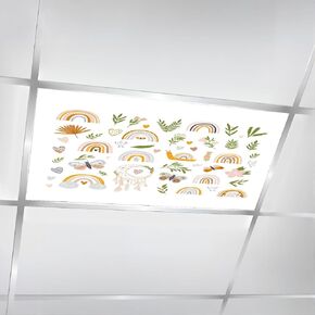 6 Pcs Fluorescent Light Covers for Ceiling Lights drawn clipart for nursery decoration cute rainbows Decorative Magnetic Classroom Light Filters 4x2 ft for Office Hospitals Home