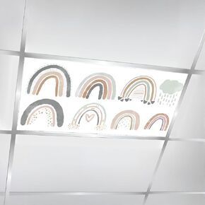 6 Pcs Fluorescent Light Covers for Ceiling Lights Kids boho rainbow pattern modern pastel rainbows Baby boho seamles Decorative Magnetic Classroom Light Filters 4x2 ft for Office Hospitals Home