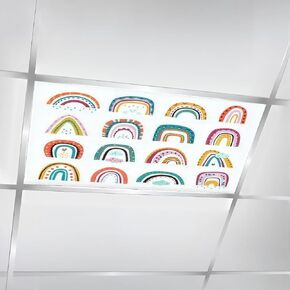 4 Pcs Fluorescent Light Covers for Ceiling Lights Boho rainbow love pattern Trendy cute rainbows design Baby doodle Decorative Magnetic Classroom Light Filters 4x2 ft for Office Hospitals Home