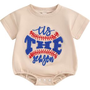 Newborn Baby Boy Girl Baseball Outfit Embroidery Short Sleeve Bubble Romper Oversized Tshirt Bodysuit Summer Clothes
