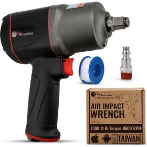 LE LEMATEC 1/2" Air Impact Wrench, High Torque 1000 ft-lbs, Twin Hammer, Lightweight & Shock-Resistant Housing, Pneumatic Impact Gun Driver for Auto Repair, Tire Shops & Mechanics (LE-IWT-R102)
