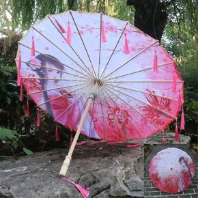 Oiled Paper Umbrella with Tassels Floral Design Silk Chinese Umbrella for Photography, Film Props or Wedding Parties Parasol Umbrella(70cm,9)