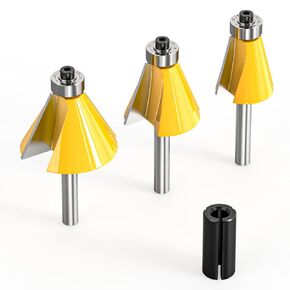 3Pcs Chamfer Router Bit, 1/4 inch Shank, 15, 22.5, 30 Degree Cutting Angle with Router Collett