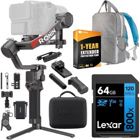 DJI RS 4 Pro Combo, 3-Axis Gimbal Stabilizer for DSLR and Mirrorless Cameras Canon/Sony/Panasonic/Nikon/Fujifilm Bundle with 64GB Memory Card, Deco Gear Backpack and 1 YR CPS Enhanced Protection Pack