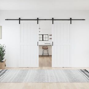 80 × 84 بوصة (Double 40x84 Door) Door White Barn مع مجموعة أجهزة انزلاقية ، قم بتناسب 76-78 بوصة مفتوحة