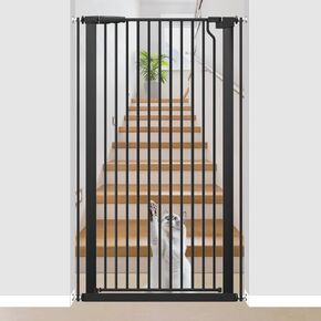 51.18" Extra Tall Pet Gate for Cats Dogs-29.6"-48.4" Extra Wide Baby Cat Gate for Stairs and Doorways-1.37" Ultra Narrow Spacing Dog Gate Dog Door with One-Handed Operation(29.6"-48.4")