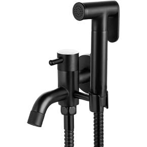 Bidet Handheld Water Sprayer Bidet Shower for Toilet Cloth Diaper Sprayer Black Brass Faucet Cold Water with Hose Toilet Bidet Sprayer Set