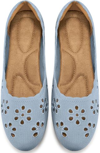HARENCE Ballet Flats Shoes for Women: Comfortable Round Toe Summer Work Office Flat Slip on Walking Dress Shoes with Breathable Floral Eyelets in Kuwait