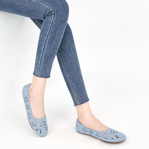 HARENCE Ballet Flats Shoes for Women: Comfortable Round Toe Summer Work Office Flat Slip on Walking Dress Shoes with Breathable Floral Eyelets in Kuwait