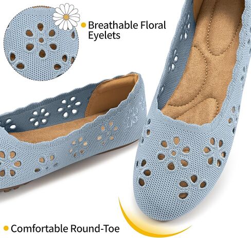 HARENCE Ballet Flats Shoes for Women: Comfortable Round Toe Summer Work Office Flat Slip on Walking Dress Shoes with Breathable Floral Eyelets in Kuwait