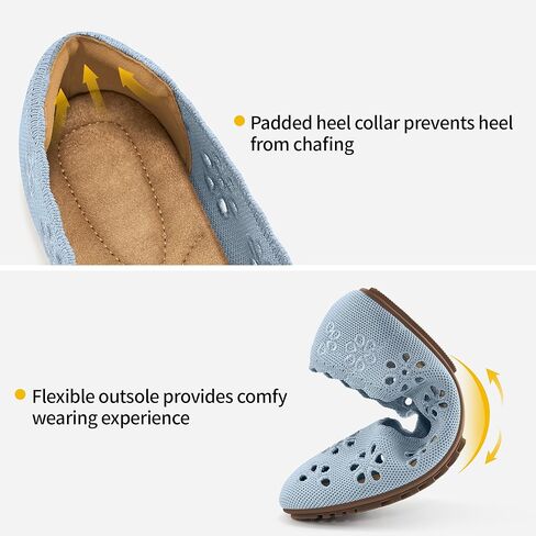 HARENCE Ballet Flats Shoes for Women: Comfortable Round Toe Summer Work Office Flat Slip on Walking Dress Shoes with Breathable Floral Eyelets in Kuwait