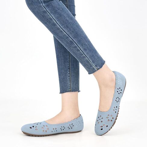HARENCE Ballet Flats Shoes for Women: Comfortable Round Toe Summer Work Office Flat Slip on Walking Dress Shoes with Breathable Floral Eyelets in Kuwait