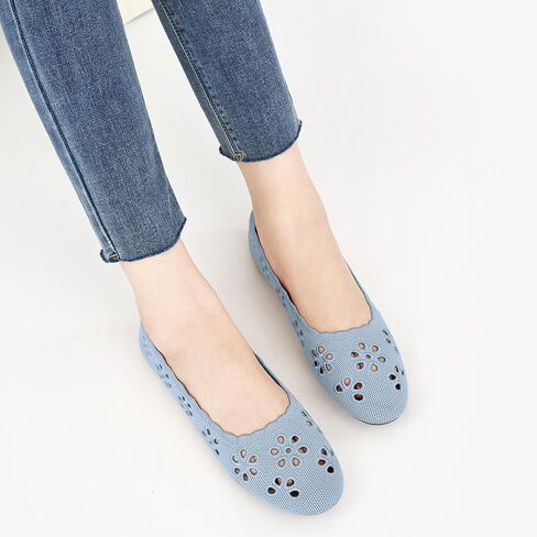 HARENCE Ballet Flats Shoes for Women: Comfortable Round Toe Summer Work Office Flat Slip on Walking Dress Shoes with Breathable Floral Eyelets in Kuwait