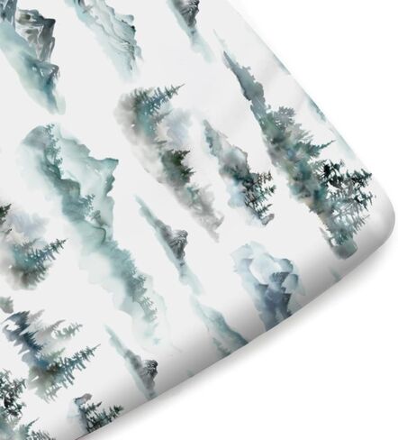 Watercolor Misty Forest Painting Fitted Baby Crib Sheets for Girl Boy - 52"x28" Woodland Mountain Foggy Crib Mattress Cover - Soft Breathable Baby Bed Sheet for Standard and Toddler Mattress in Saudi Arabia