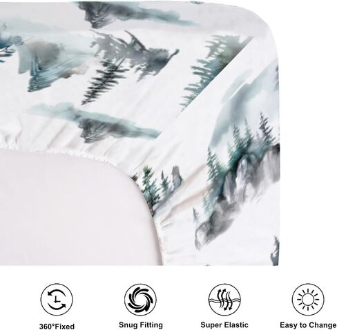 Watercolor Misty Forest Painting Fitted Baby Crib Sheets for Girl Boy - 52"x28" Woodland Mountain Foggy Crib Mattress Cover - Soft Breathable Baby Bed Sheet for Standard and Toddler Mattress in Saudi Arabia