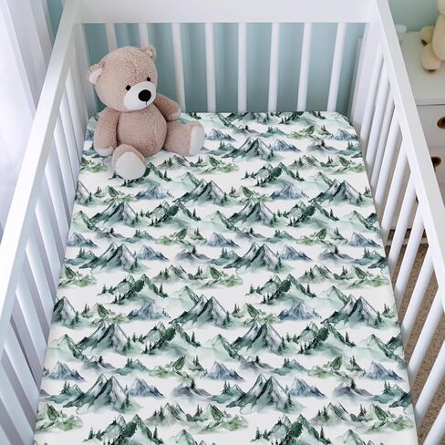 Watercolor Misty Forest Painting Fitted Baby Crib Sheets for Girl Boy - 52"x28" Woodland Mountain Foggy Crib Mattress Cover - Soft Breathable Baby Bed Sheet for Standard and Toddler Mattress in Saudi Arabia