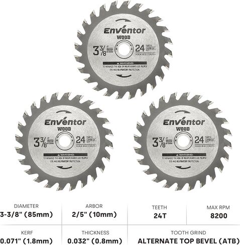 Enventor 3 Pack 3-3/8 Inch (85mm) Mini Circular Saw Blade for Mini Circular Saw, 24T Saw Blade Arbor Size 2/5-inch (10mm) for Wood, Plastic Cutting in Saudi Arabia