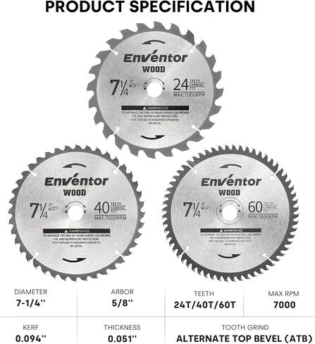 Enventor 3 Pack 3-3/8 Inch (85mm) Mini Circular Saw Blade for Mini Circular Saw, 24T Saw Blade Arbor Size 2/5-inch (10mm) for Wood, Plastic Cutting in Saudi Arabia