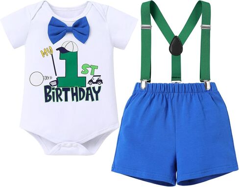 IBTOM CASTLE Baby Boy First Birthday Outfit Bow Tie One Year Old Romper Short Suspenders Cake Smash Clothes Set in Saudi Arabia