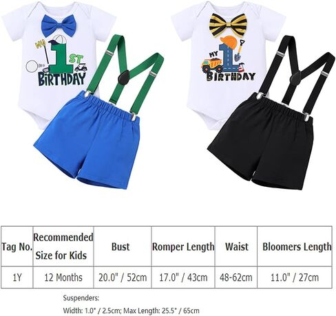 IBTOM CASTLE Baby Boy First Birthday Outfit Bow Tie One Year Old Romper Short Suspenders Cake Smash Clothes Set in Saudi Arabia