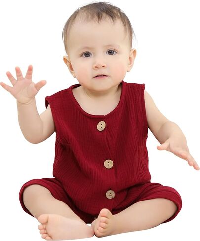 HAHASHOW Newborn Cotton Romper Baby Sleeveless Overalls Clothing Spring Summer Sleeveless Bodysuit Infant Outfit in Kuwait