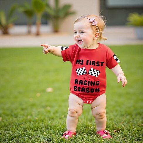 KMBANGI My First Racing Season Outfit Baby Race Car Checkered Flag Romper | Baby Boy Girl Racing Season Romper, Short Sleeve T-shirt Romper, New to The Pit Crew, Casual Summer Clothes in Kuwait
