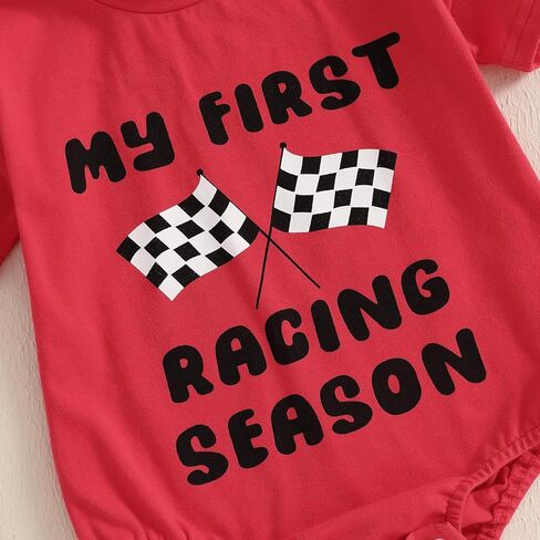 KMBANGI My First Racing Season Outfit Baby Race Car Checkered Flag Romper | Baby Boy Girl Racing Season Romper, Short Sleeve T-shirt Romper, New to The Pit Crew, Casual Summer Clothes in Kuwait