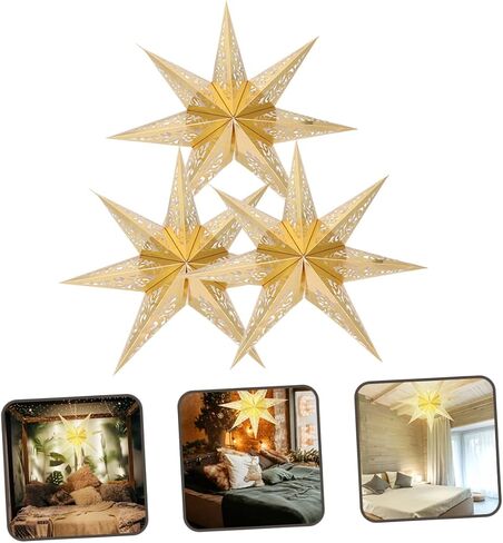 3pcs Star Paper Paper Lantern Lampingades Decorations Alegant Hanging Star Decortings للمنزل in Kuwait