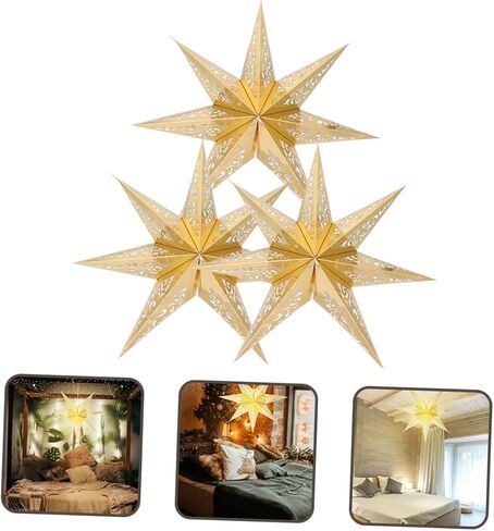 Uonlytech 3pcs Star Paper Lamp Shades Ceiling Hanging Lamp Cover for Bedroom Kitchen Office Holiday Celebrations Creates Beautiful in Saudi Arabia
