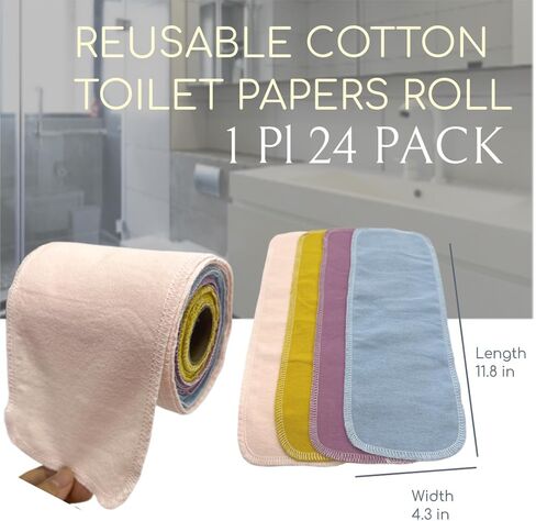 Reusable Toilet Paper Towels 24 Count Roll,Washable Absorbent No Tear Bidet Towels Cotton Cloth,Zero Waste Cleaning Supplies for Bathroom(Solid 4 Colors) in Kuwait
