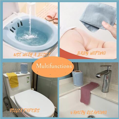 Reusable Toilet Paper Towels 24 Count Roll,Washable Absorbent No Tear Bidet Towels Cotton Cloth,Zero Waste Cleaning Supplies for Bathroom(Solid 4 Colors) in Kuwait
