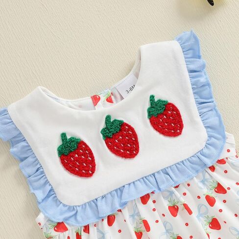 Baby Girl Fruit Clothes Lemon/Strawberry Embroidery Smocked Bubble Romper Sleeveless Ruffled Bodysuit Summer Outfit in Saudi Arabia