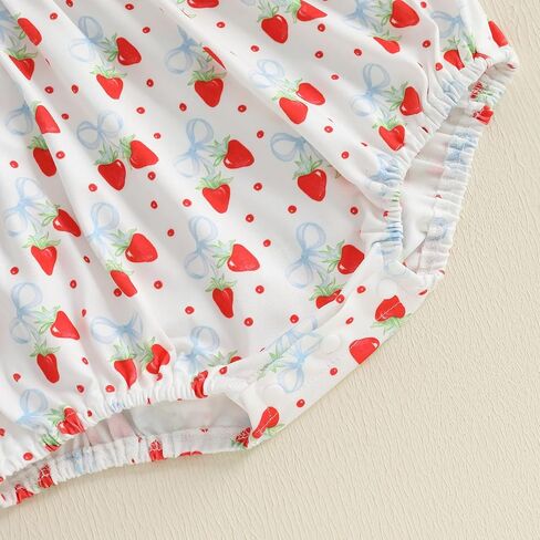 Baby Girl Fruit Clothes Lemon/Strawberry Embroidery Smocked Bubble Romper Sleeveless Ruffled Bodysuit Summer Outfit in Saudi Arabia