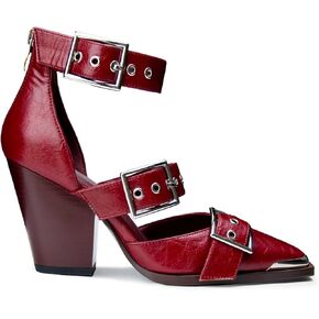 Western Sandals for Women Chunky Heel Pointed Toe Pumps Metal Buckle Strappy Western Comfortable Bridal Shoes