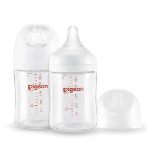 Pigeon Glass Nursing Baby Bottle Wide Neck(Pack of 2), Streamlined Body, Natural Feel, Easy to Clean, Heat-Resistant, 5.4Oz