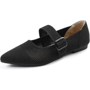 Semwiss Women's Mary Jane Flats Pointed Toe Ballet Flat Breathable Comfortable Dressy Casual Office Shoes with Adjustable Strap Design