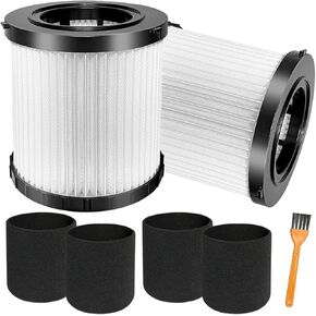 2 Pack DCV5801H HEPA Filter, Compatible with DEWALT DCV580H, DCV581H 20V Wet/Dry Vacuum, with 4 Foam Sleeve Filters & 1 Brush