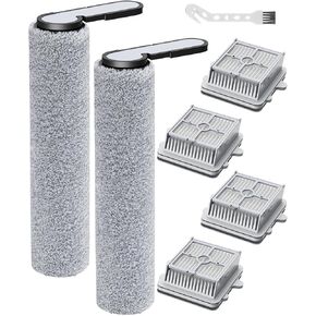 4 HEPA Replacement Filters and 2 Brush Rollers Compatible with Roborock F25/F25 ACE/F25 ALT/F25 LT/F25 RT Wet Dry Vacuum Cleaner, Replacement Kit Accessories