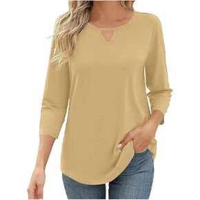 Women Elbow Length Sleeve Tops Keyhole Crewneck Shirts Summer Casual Dressy Tshirt Tunic Blouses Basic Tees