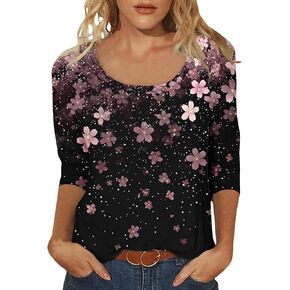 Womens Elbow Length Sleeve Tops Scoop Neck Shirts Summer Dressy Casual Tunic Tops Blouses Tees Casual Loose Tshirts