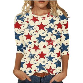 Patriotic Shirts for Women American Flag Short Sleeve Graphic Blouses Independence Day Round Neck Tees